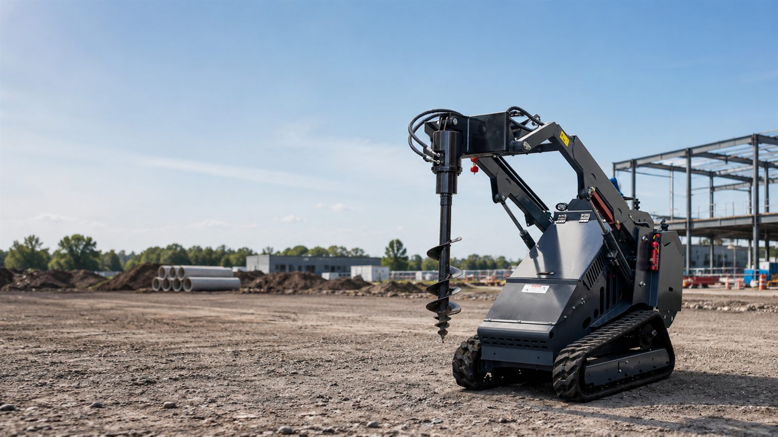 Mini excavator auger attachment for drilling and foundation work