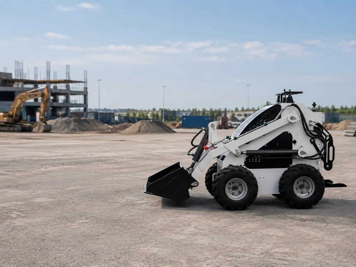 KORVA S360 mini skid steer loader with bucket on a construction site