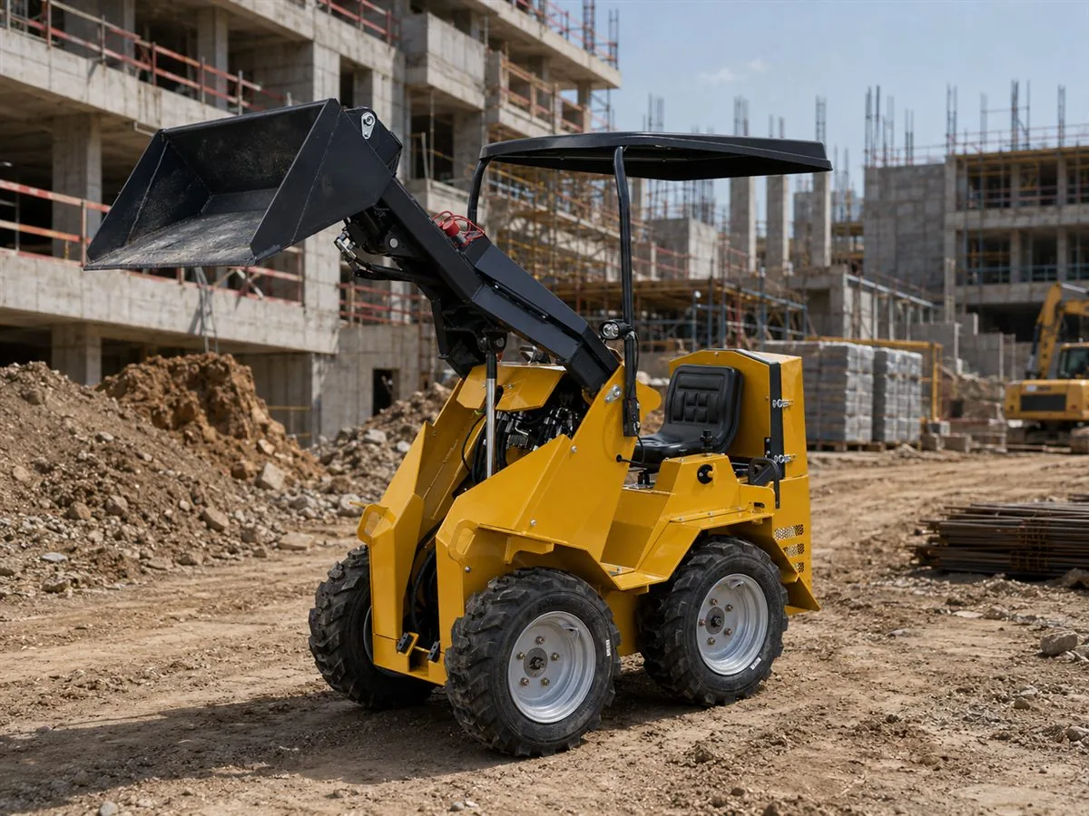 Yellow customized KORVA S390 ride-on wheel mini skid steer loader for rental business