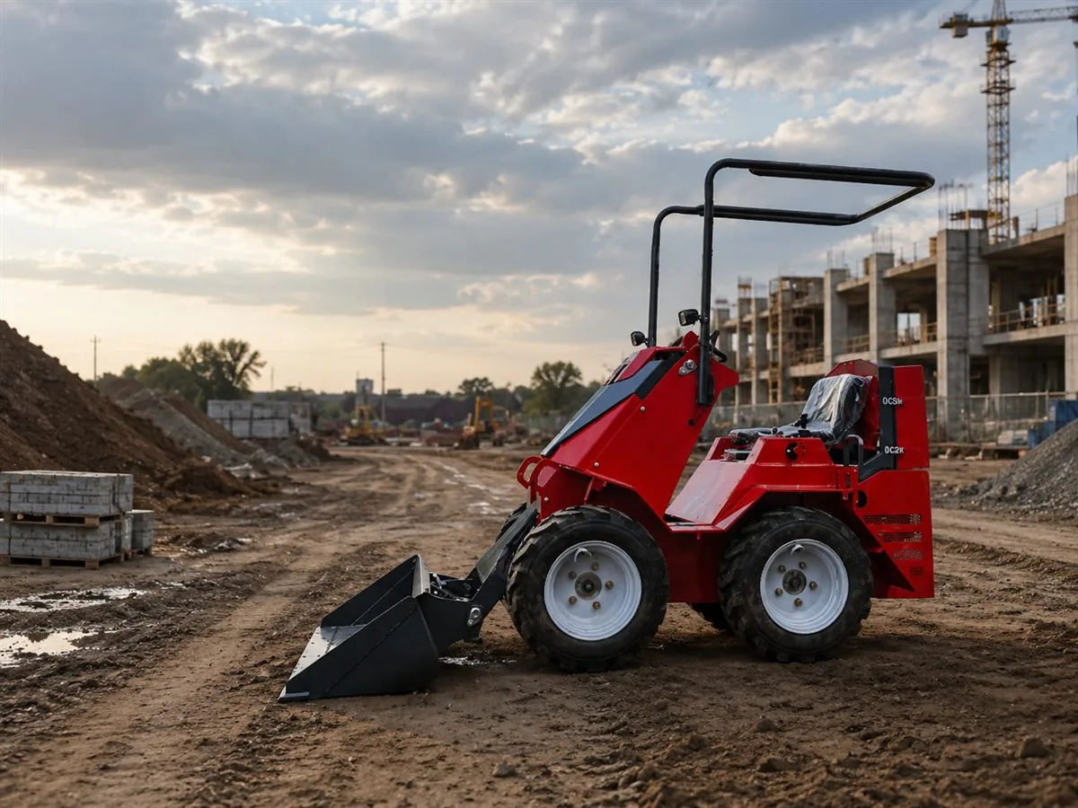 KORVA S390 ride-on wheel loader side view at a construction site