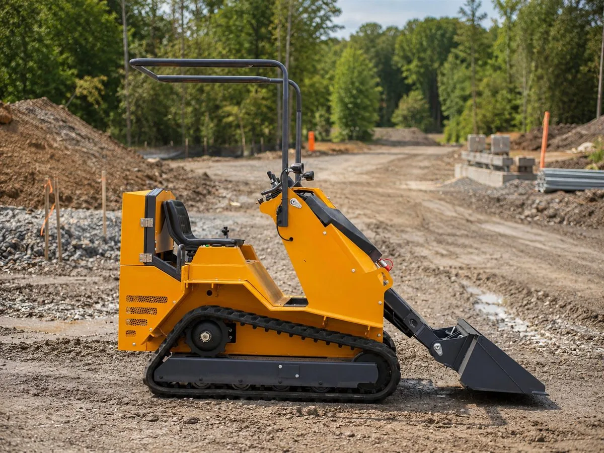 Yellow KORVA T390 tracked ride-on mini skid steer loader comparison view