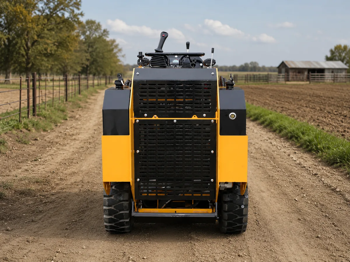 KORVA S750 wheel mini skid steer loader rear view showing the compact machine body