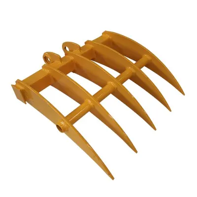 Mini excavator rake attachment for land clearing and cleanup