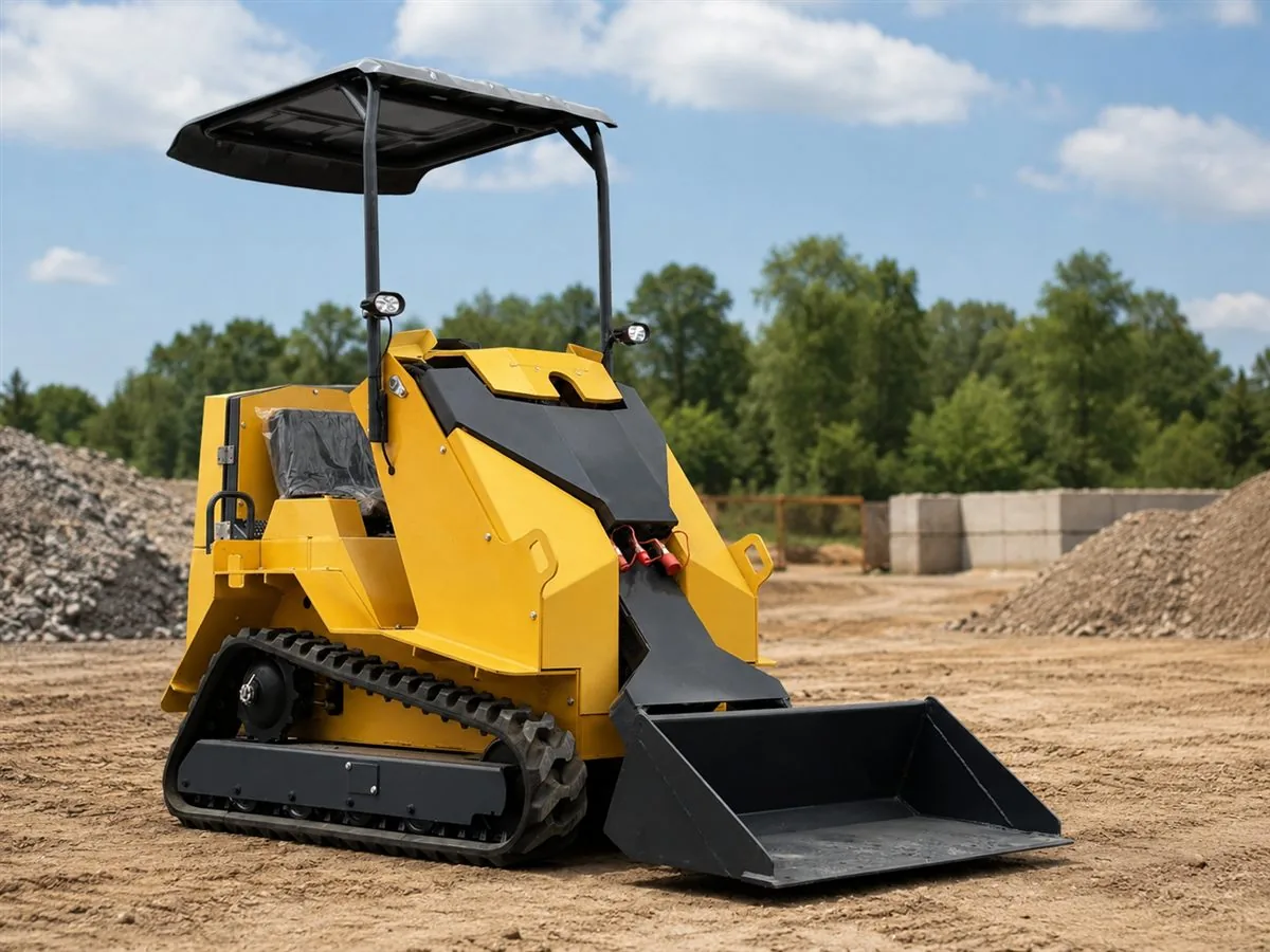 Yellow customized KORVA T390 ride-on tracked mini skid steer loader for rental business
