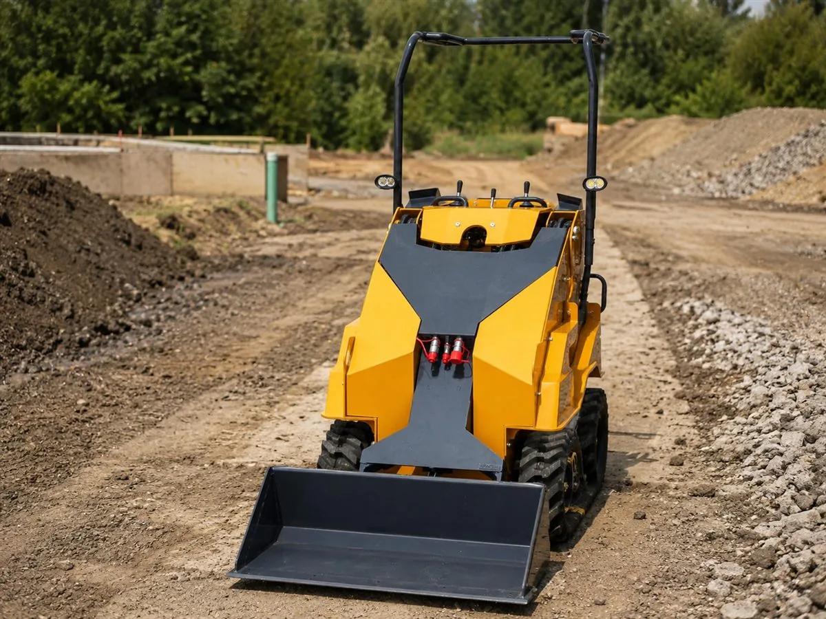 KORVA T390 ride-on tracked loader front angle for material handling