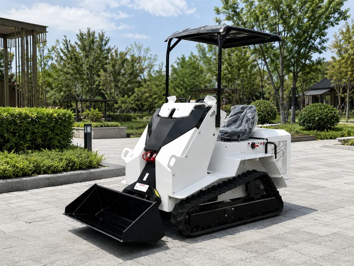 Gray customized KORVA T490 ride-on tracked mini skid steer loader for dealer fleets