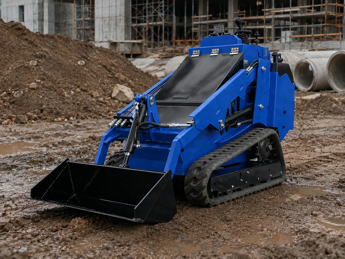 Blue customized KORVA T750 tracked mini skid steer loader for mixed construction sites