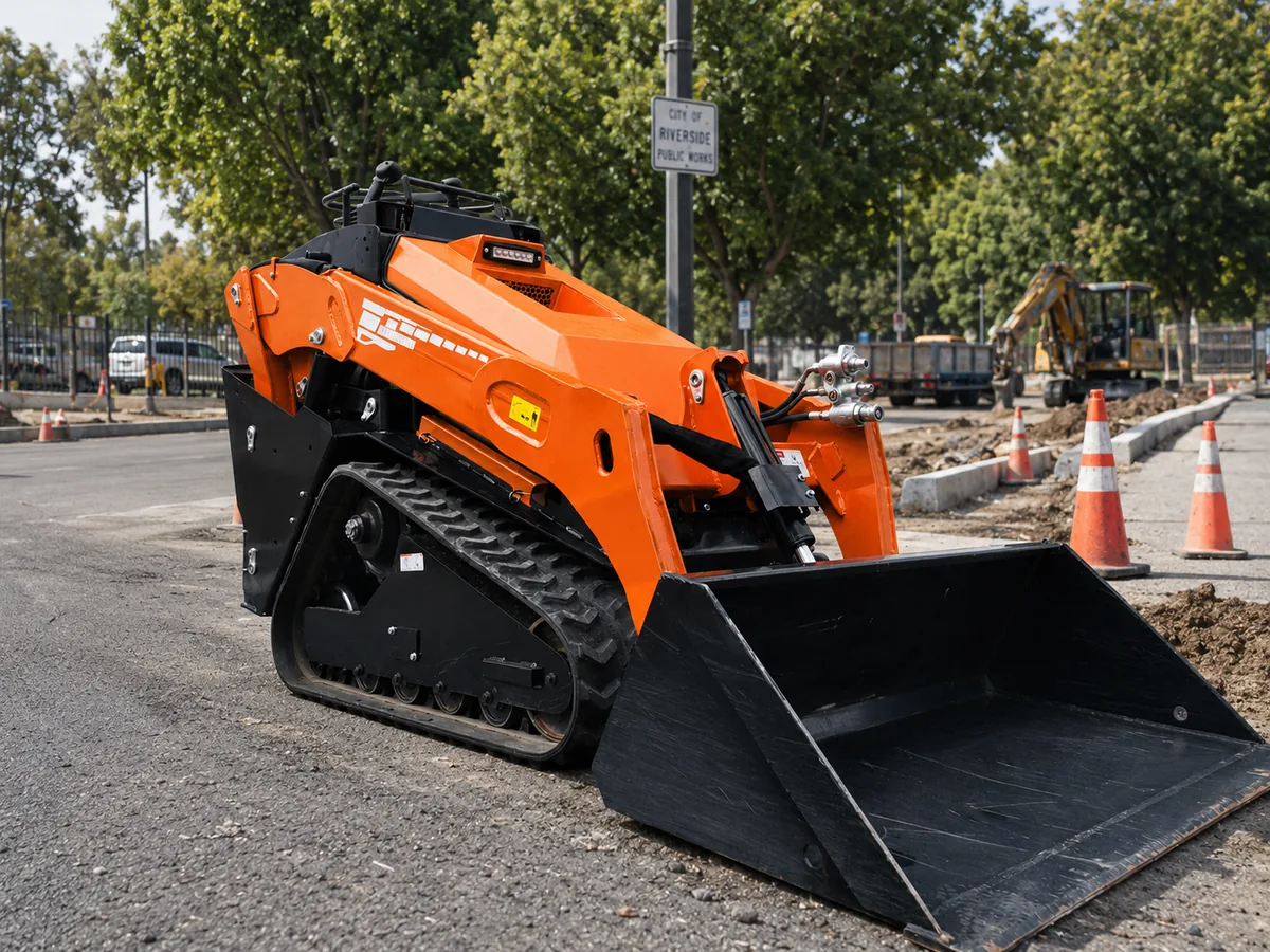 Orange V1000 compact track loader for municipal road work
