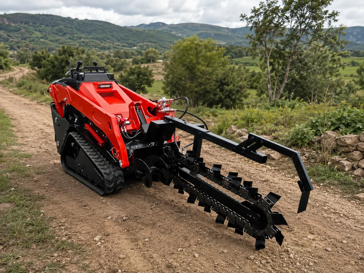 V1000 compact track loader with trencher for utility work