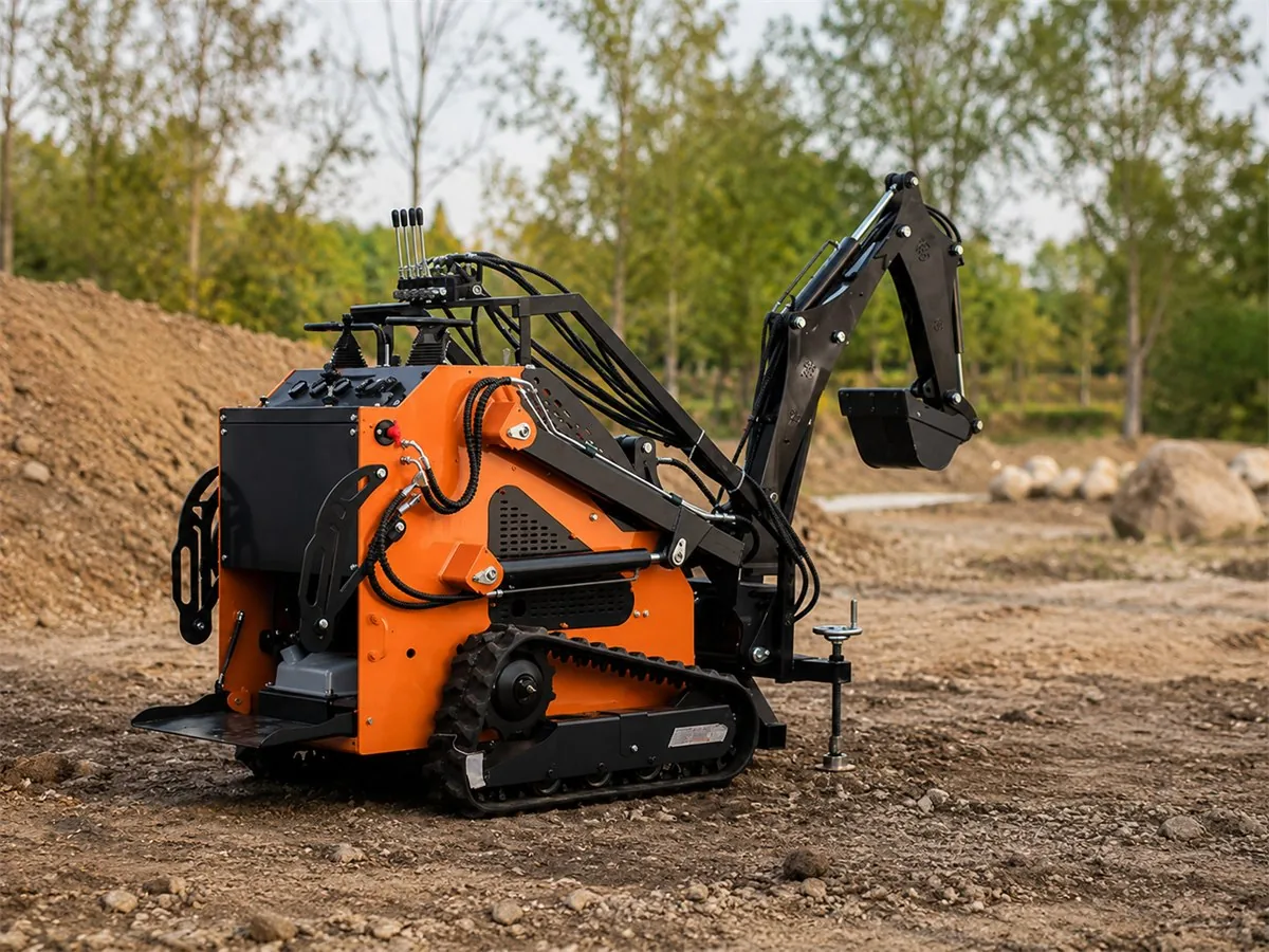 Mini skid steer backhoe attachment for small digging and landscaping work