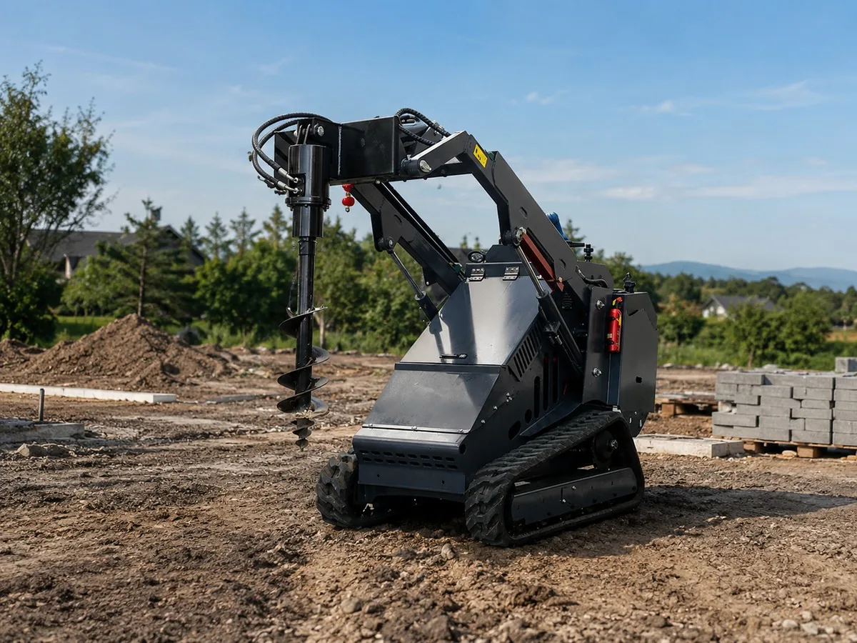 Mini skid steer earth auger attachment for fence posts and planting holes