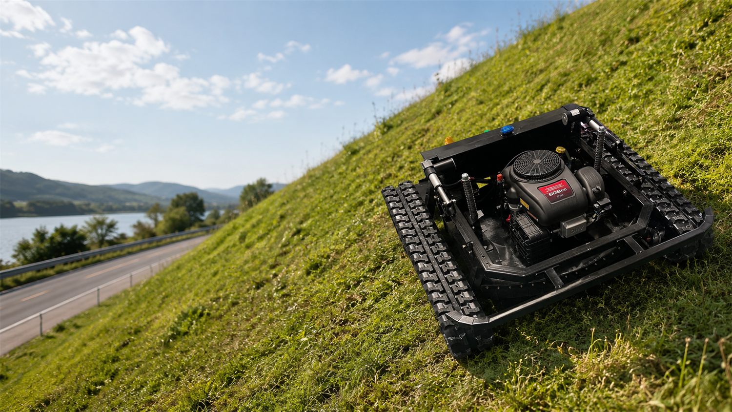 KORVA Tank Series remote control flail mower for 55 degree slope mowing